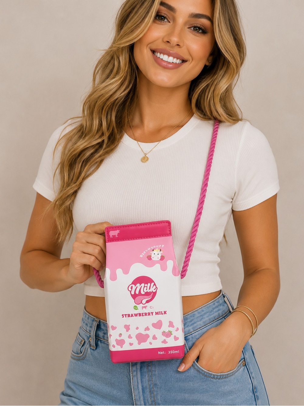Kawaii Strawberry 🍓 Milk Carton Crossbody Bag Novelty Purse 🥛✨